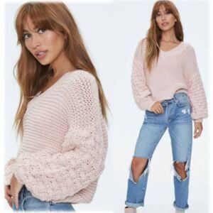 Forever 21‎ Chunky Knit Sweater Drop Shoulder Small Blush Pink